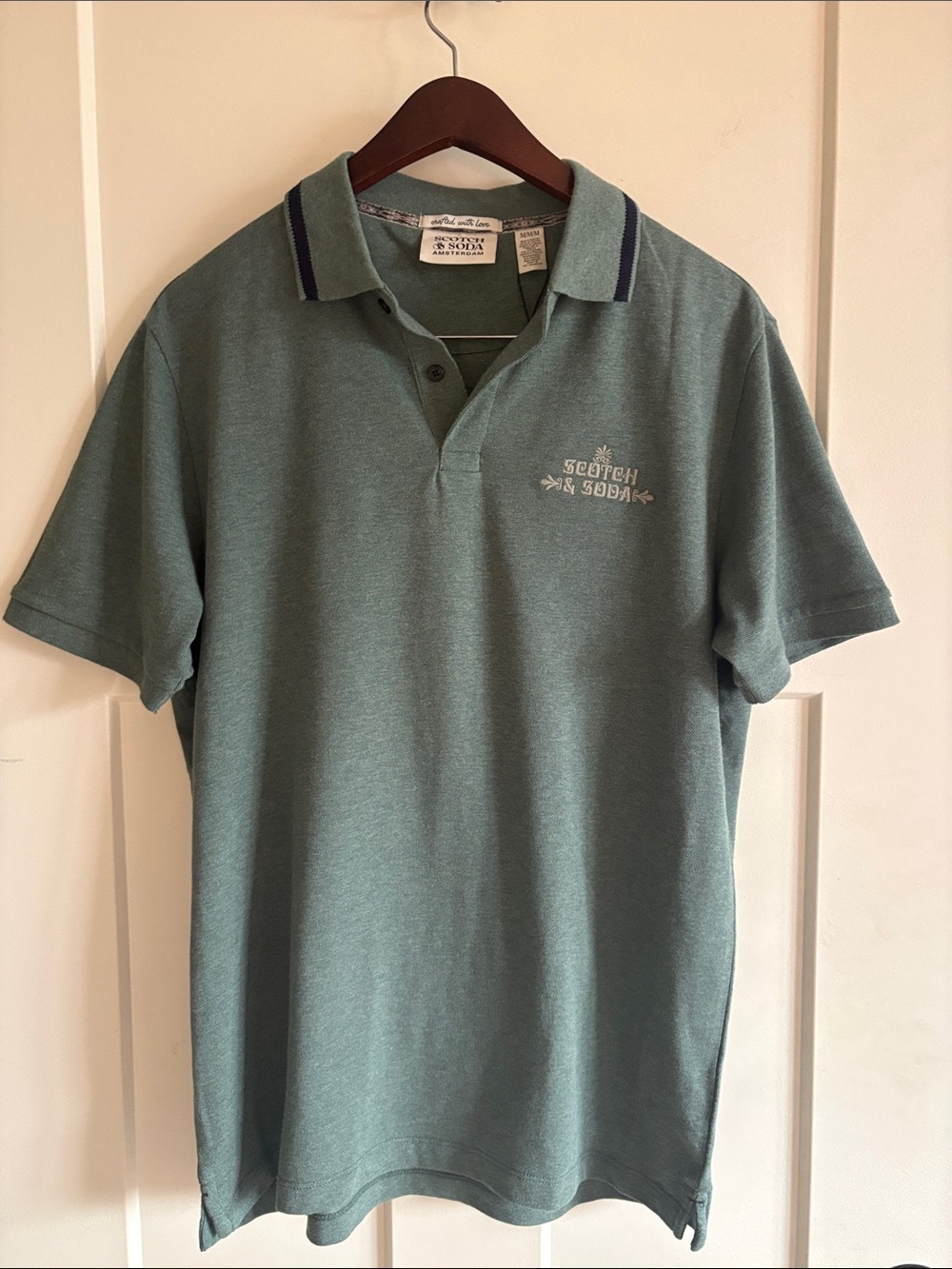 Scotch & Soda Men’s M embroidery logo Green with Navy Polo Shirt
